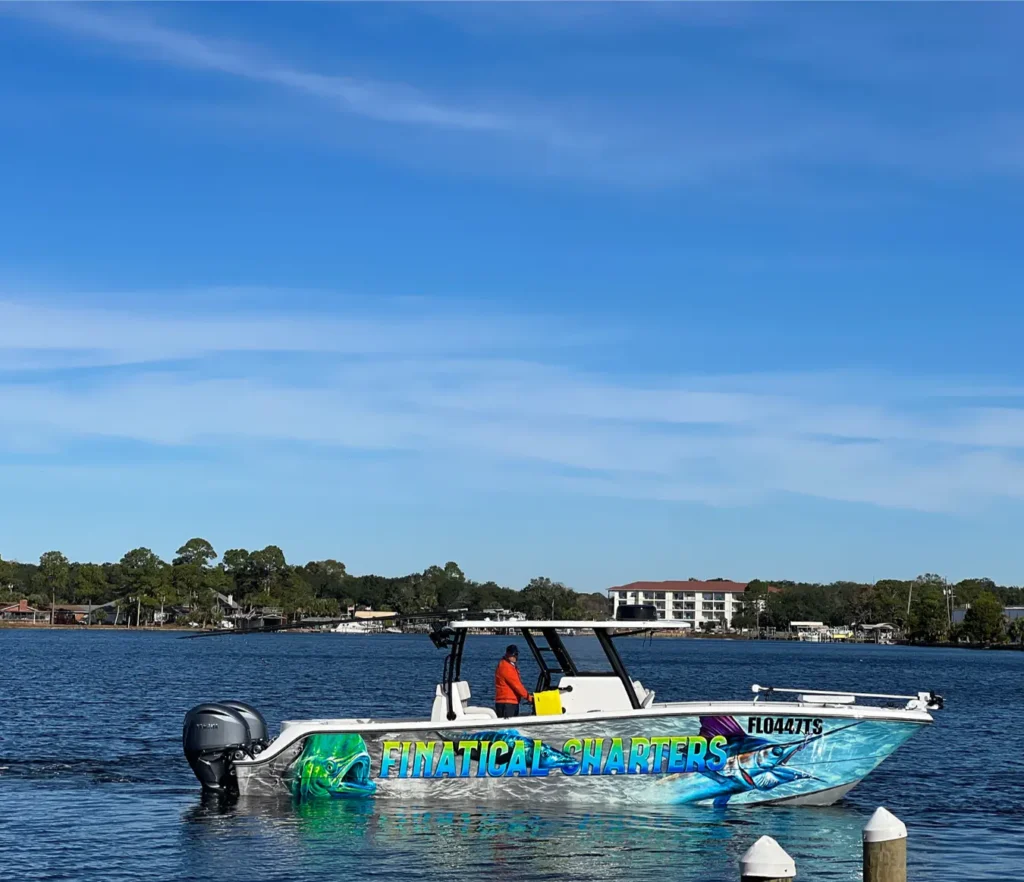 33’ Invincible Catamaran docked in Destin marina